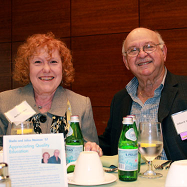 Couple sitting at a dinner table and smiling. Read about Gifts from Retirement Plans Couple sitting at a dinner table and smiling. Read about Gifts from Retirement Plans